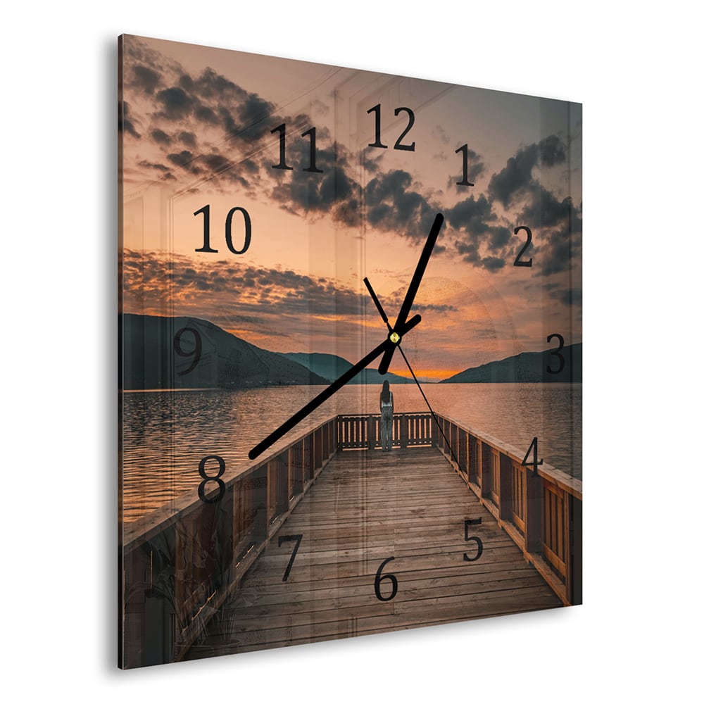 Wanduhr 30x30 - Steg am See