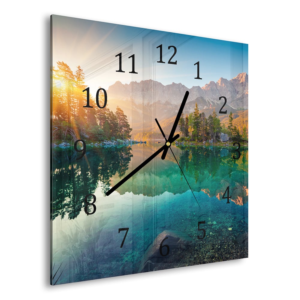 Wanduhr 30x30 - Sonnenaufgang am Eibsee