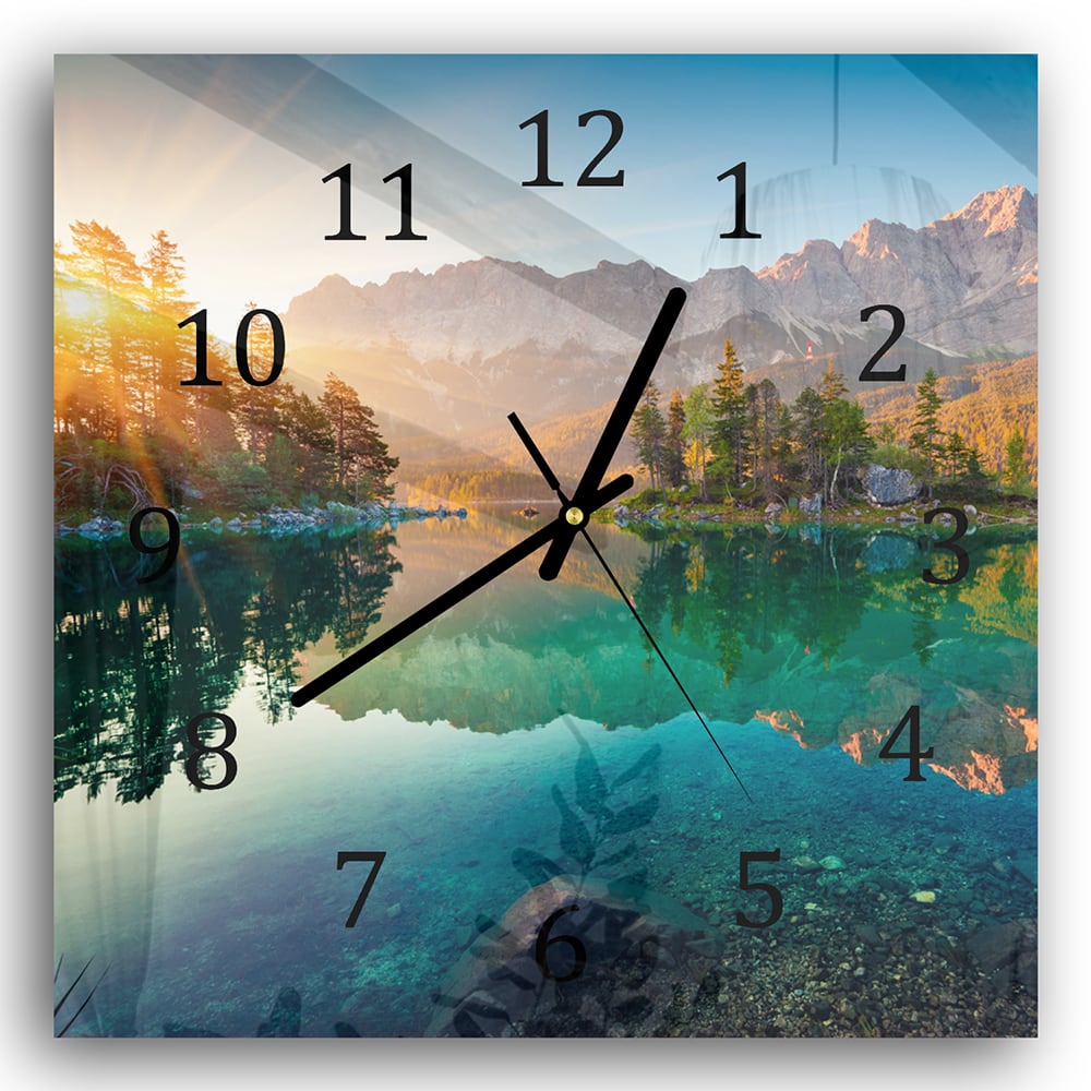 Wanduhr 30x30 - Sonnenaufgang am Eibsee