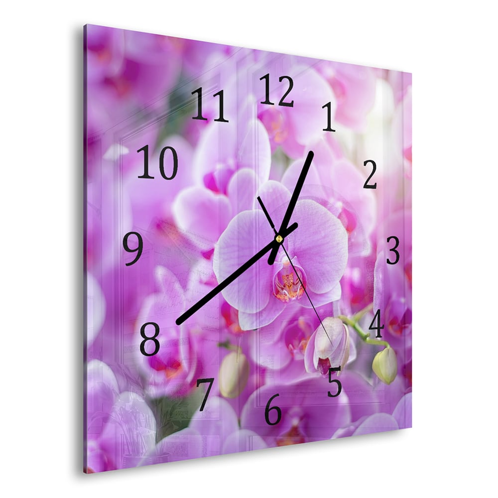 Wanduhr 30x30 - Strahlende Orchideen