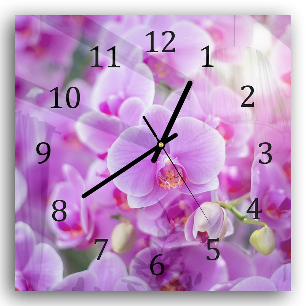 Wanduhr 30x30 - Strahlende Orchideen