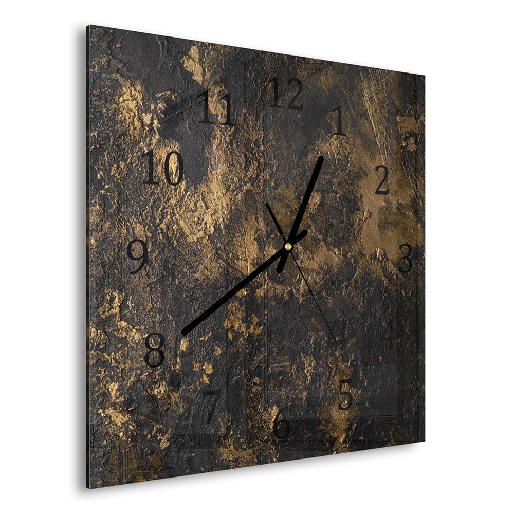 Wanduhr 30x30 - Schwarz-Gold-Textur