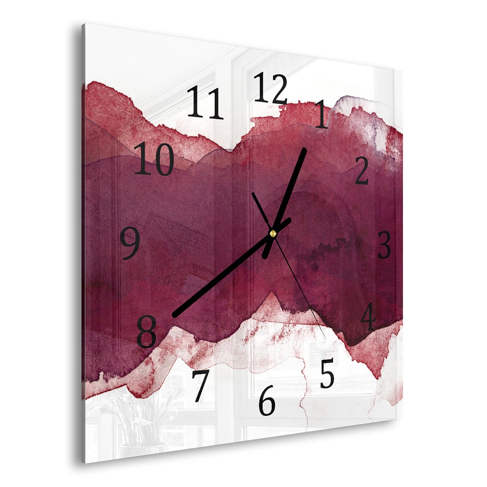 Wanduhr 30x30 - Roter Aquarellstreifen