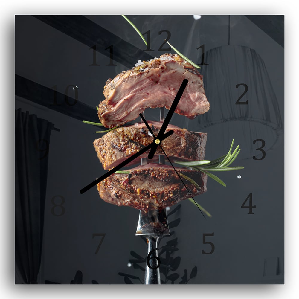 Wanduhr 30x30 - Steak auf Gabel