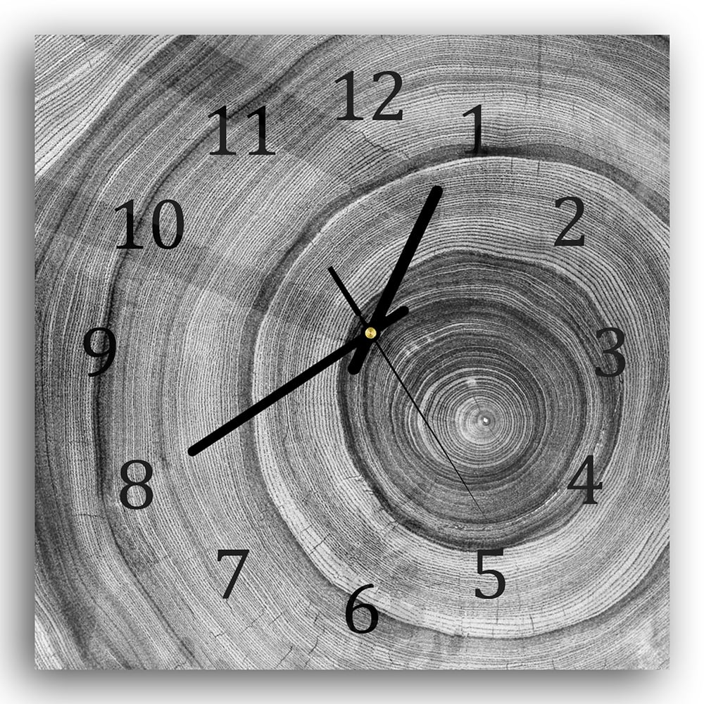Wanduhr 30x30 - Schwarz-weiße Baumringe