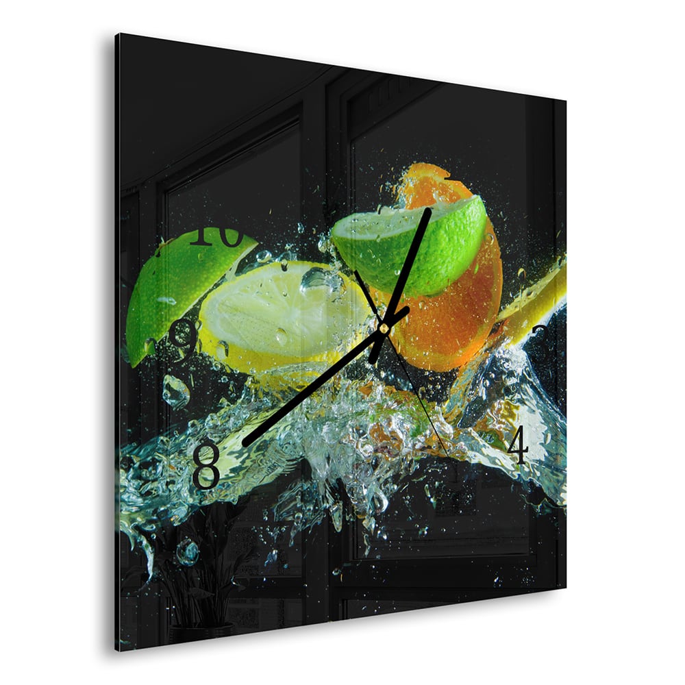 Wanduhr 30x30 - Zitrus-Splash