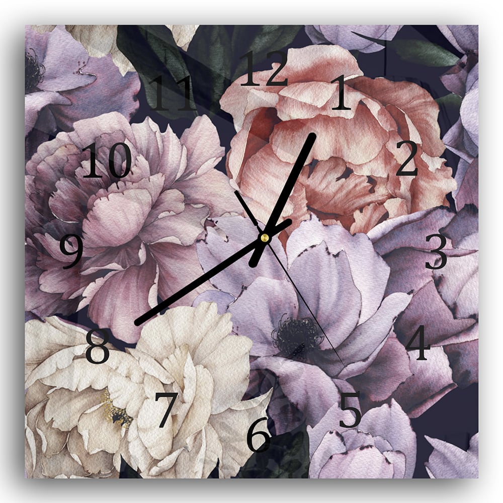 Wanduhr 30x30 - Blumenmuster aus Aquarell