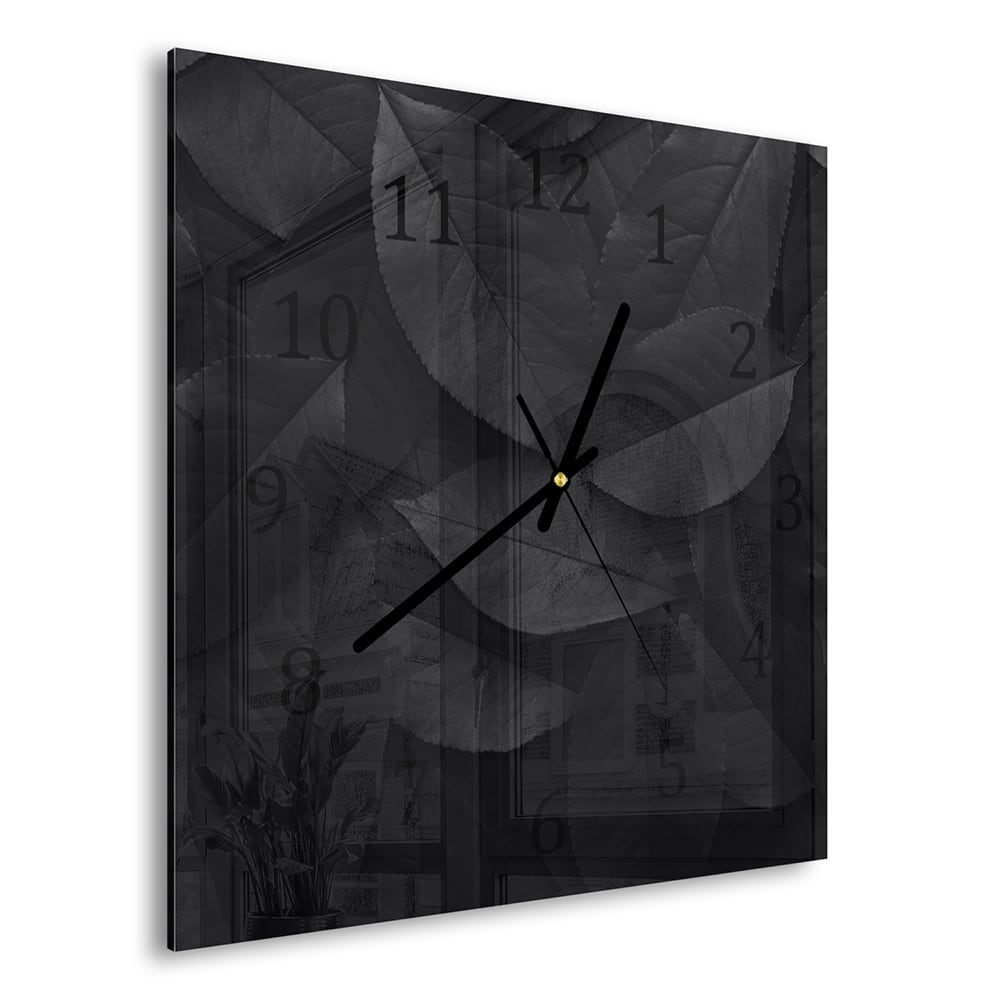 Wanduhr 30x30 - Schwarze Blätter