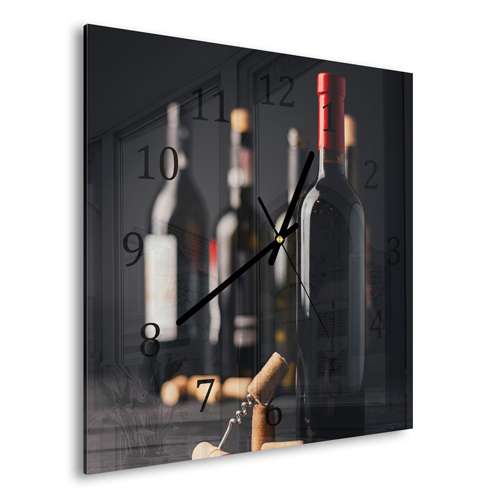 Wanduhr 30x30 - Weinflasche und Korken