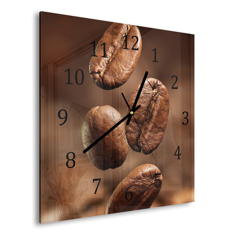 Wanduhr 30x30 - Kaffeebohnen Nahaufnahme