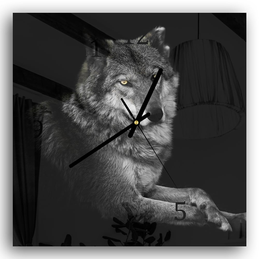 Wanduhr 30x30 - Weiblicher Wolf