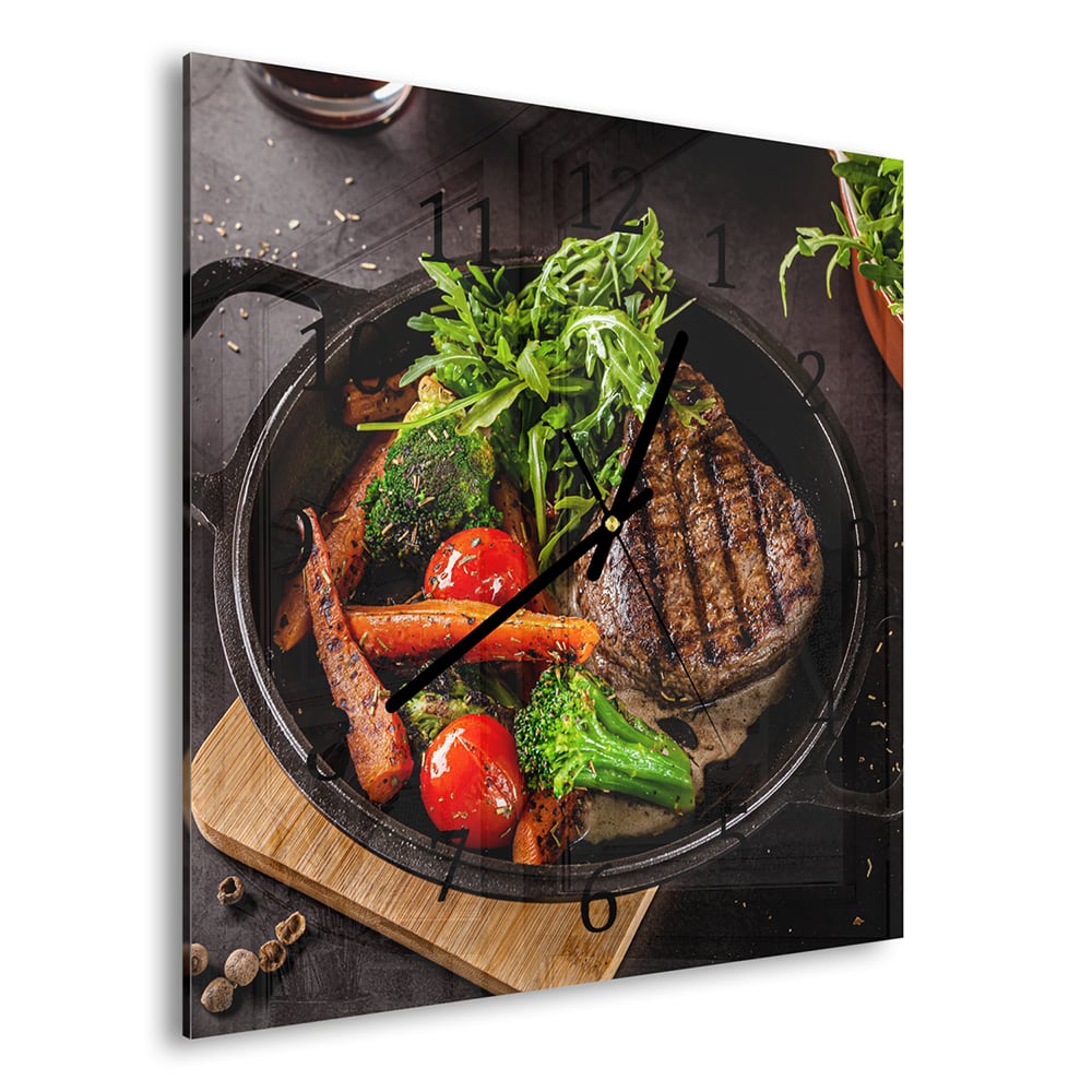 Wanduhr 30x30 - Gegrilltes Steak