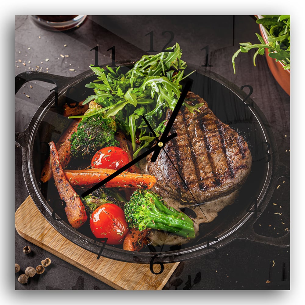 Wanduhr 30x30 - Gegrilltes Steak