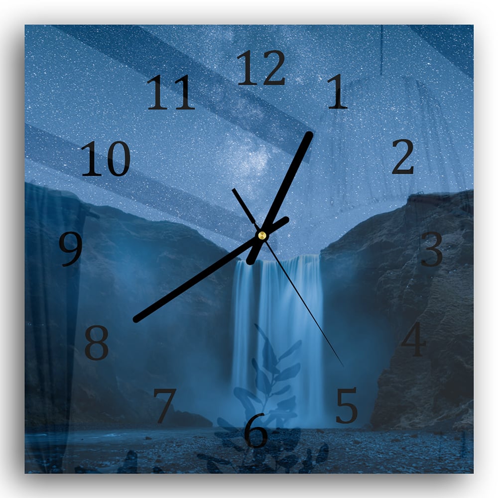 Wanduhr 30x30 - Wasserfall unter der Milchstraße