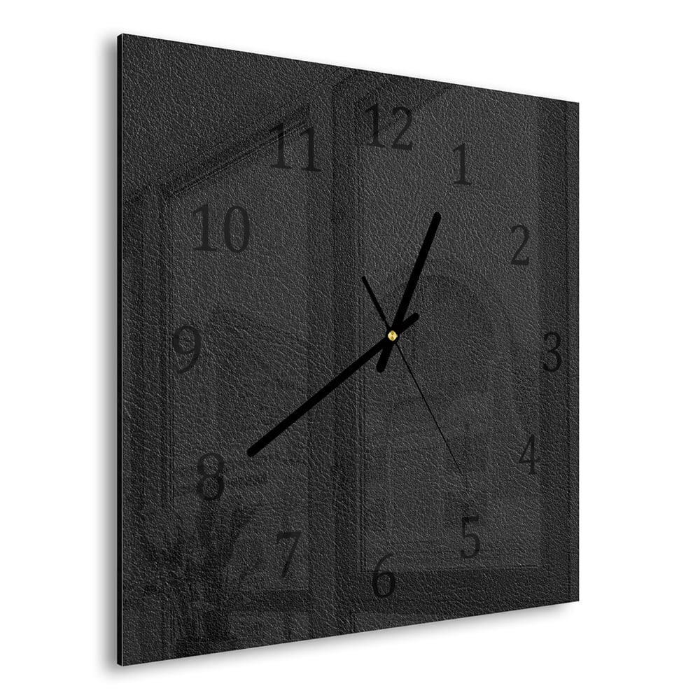 Wanduhr 30x30 - Schwarze Leder-Textur