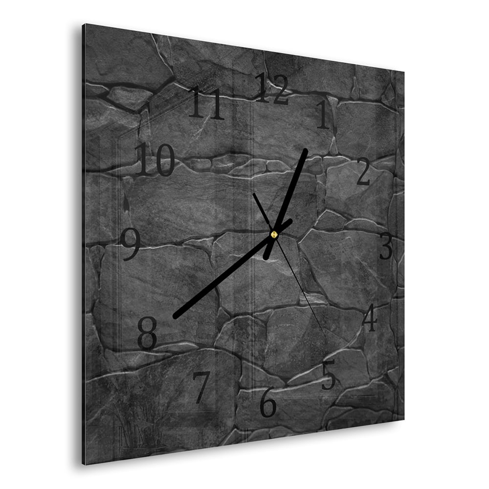 Wanduhr 30x30 - Schwarze Steinmauer