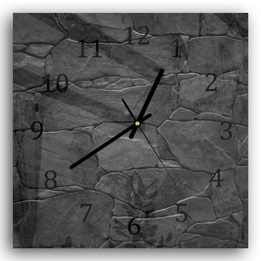 Wanduhr 30x30 - Schwarze Steinmauer