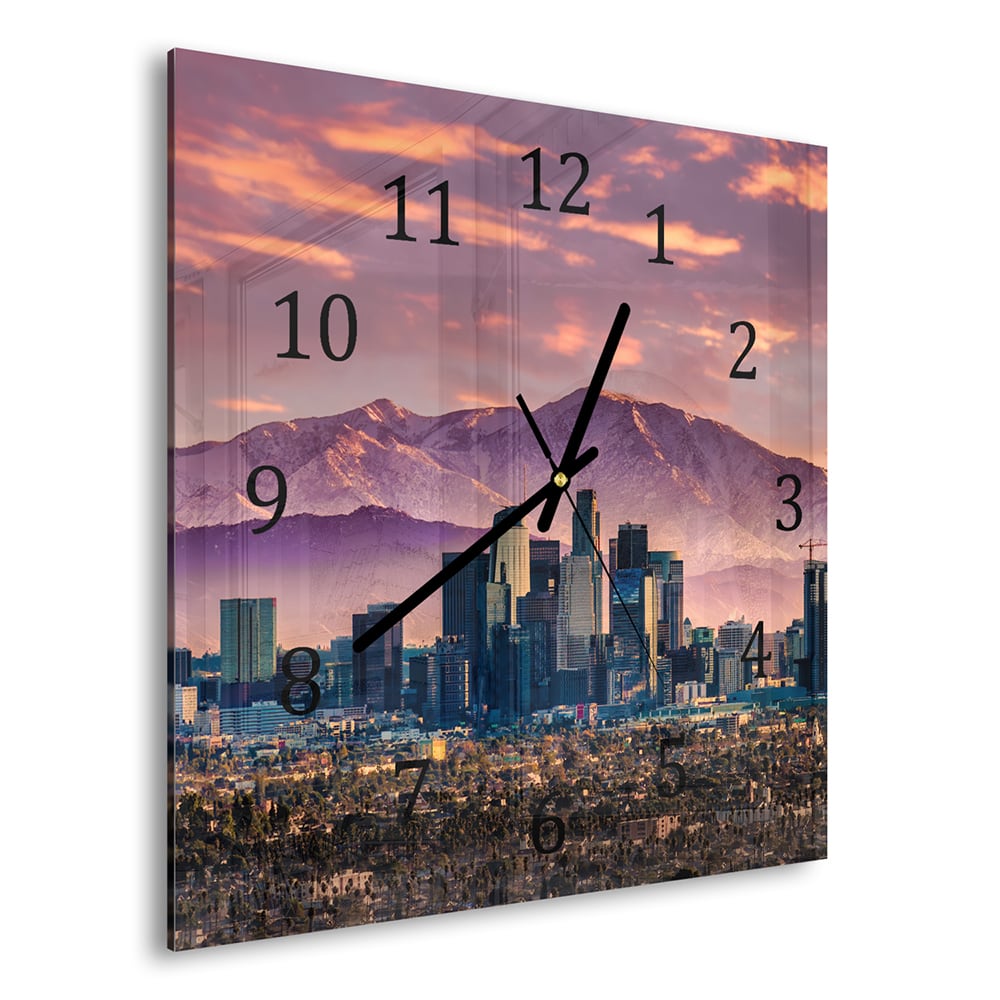 Wanduhr 30x30 - Los Angeles Skyline bei Sonnenuntergang