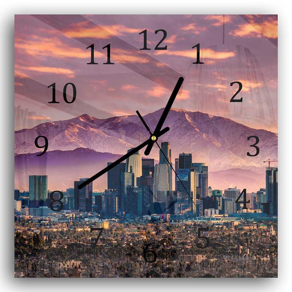 Wanduhr 30x30 - Los Angeles Skyline bei Sonnenuntergang