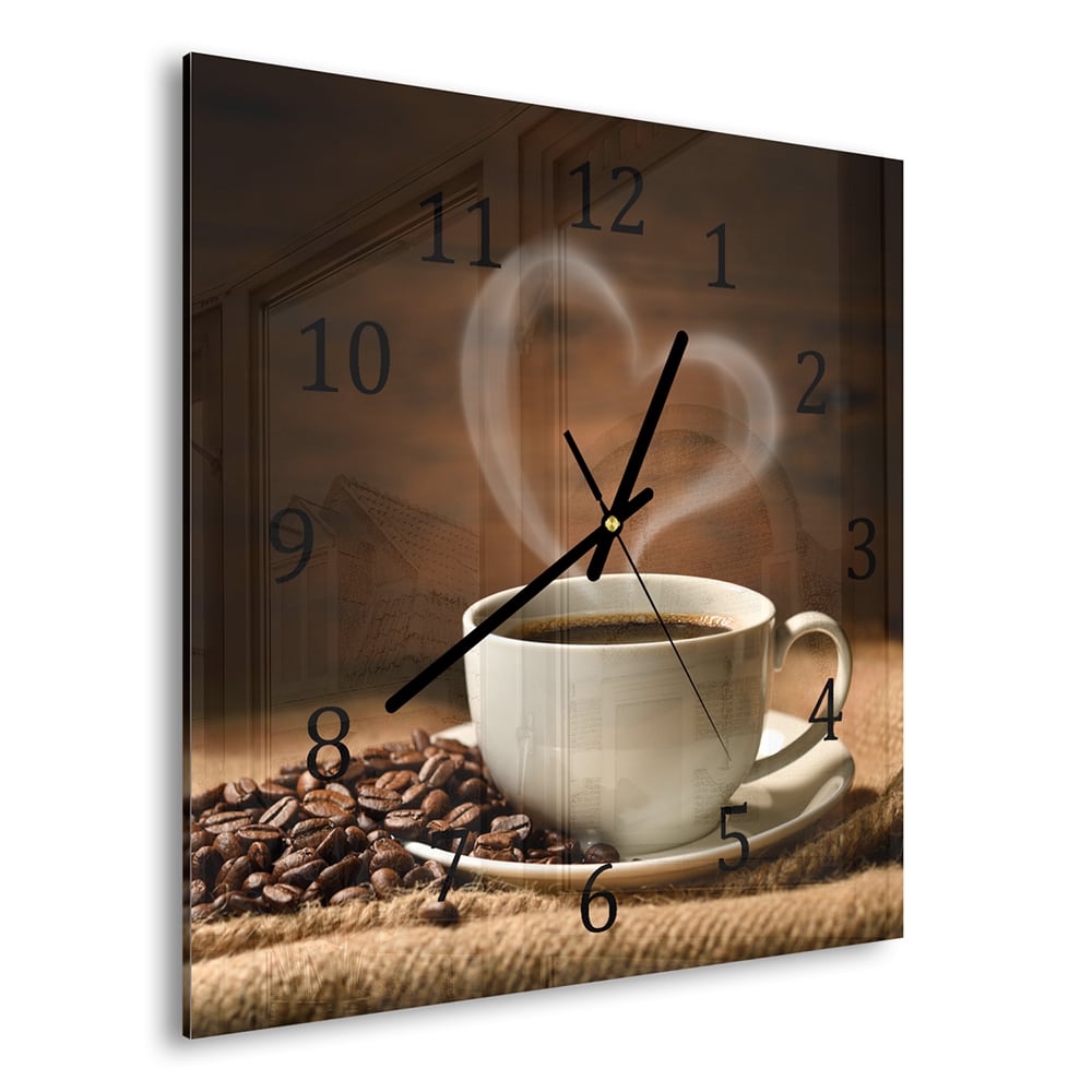 Wanduhr 30x30 - Kaffee mit Herz