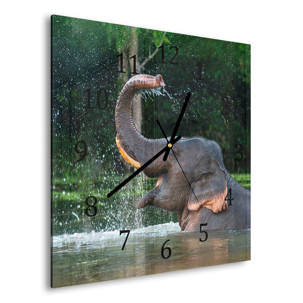 Wanduhr 30x30 - Badender Elefant