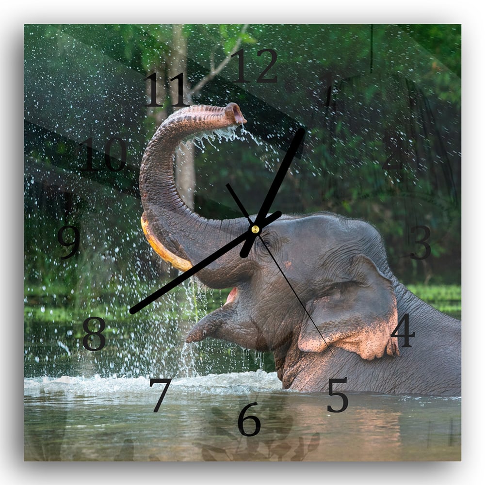 Wanduhr 30x30 - Badender Elefant