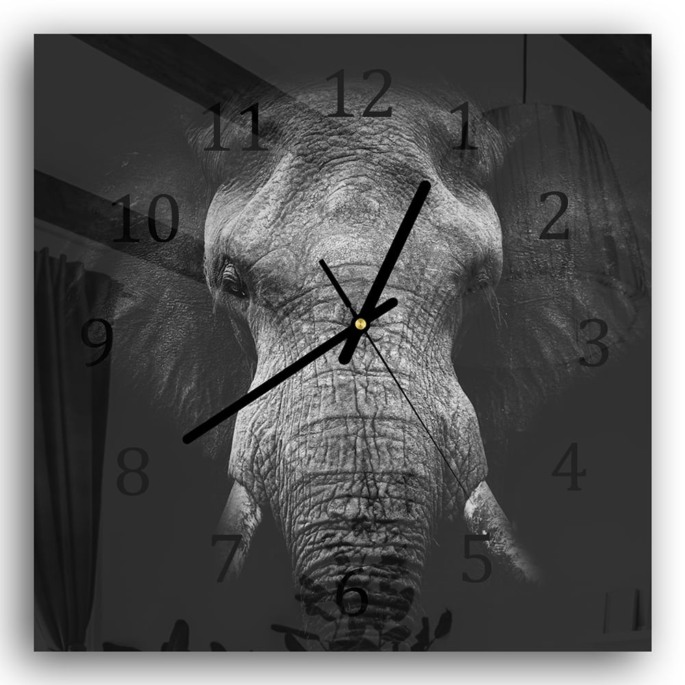 Wanduhr 30x30 - Schwarz/Weiß Elefant