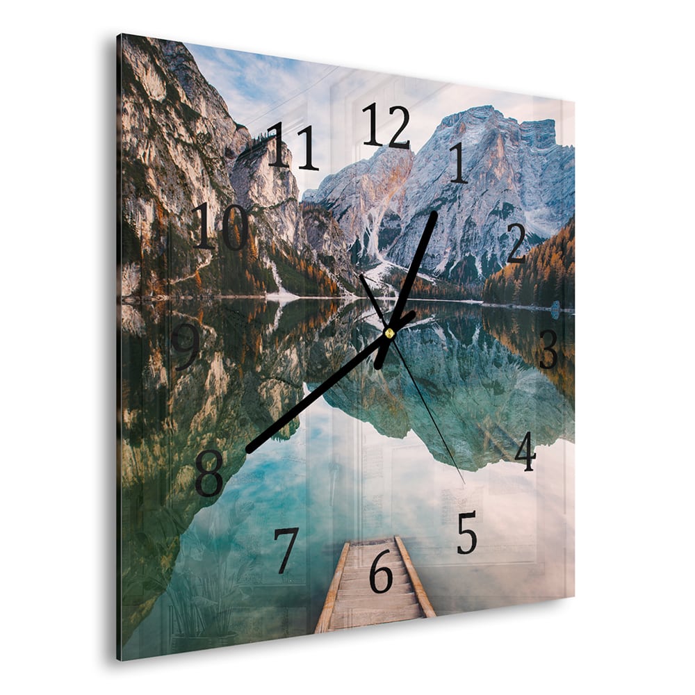Wanduhr 30x30 - Steg am Bergsee