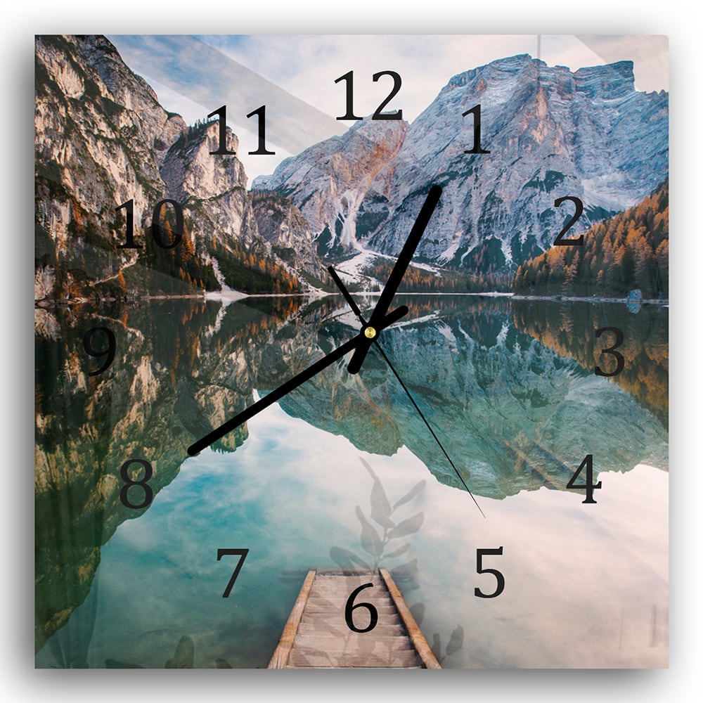 Wanduhr 30x30 - Steg am Bergsee