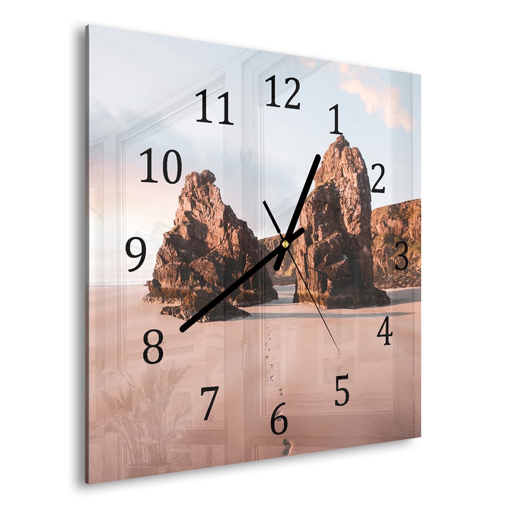 Wanduhr 30x30 - Felsen am Strand