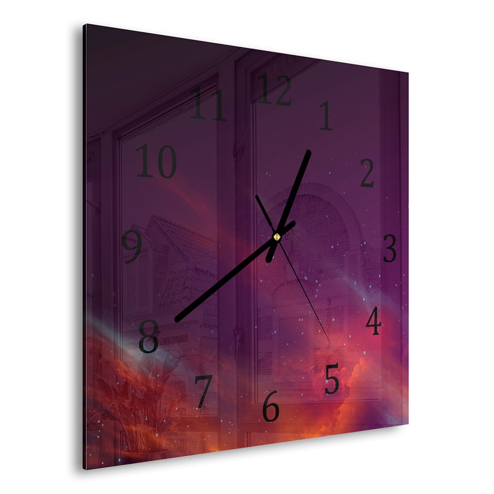 Wanduhr 30x30 - Roter Weltraumhintergrund