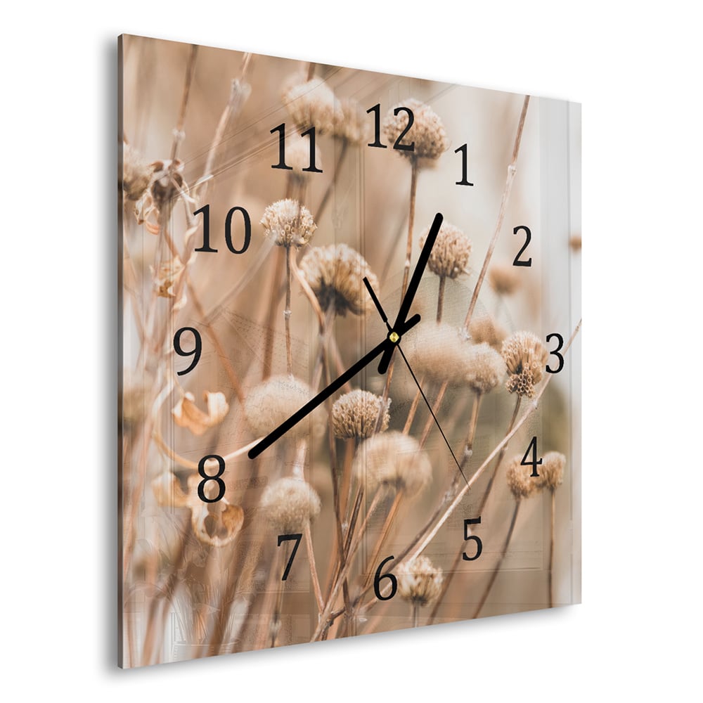 Wanduhr 30x30 - Winterliche Trockenblumen
