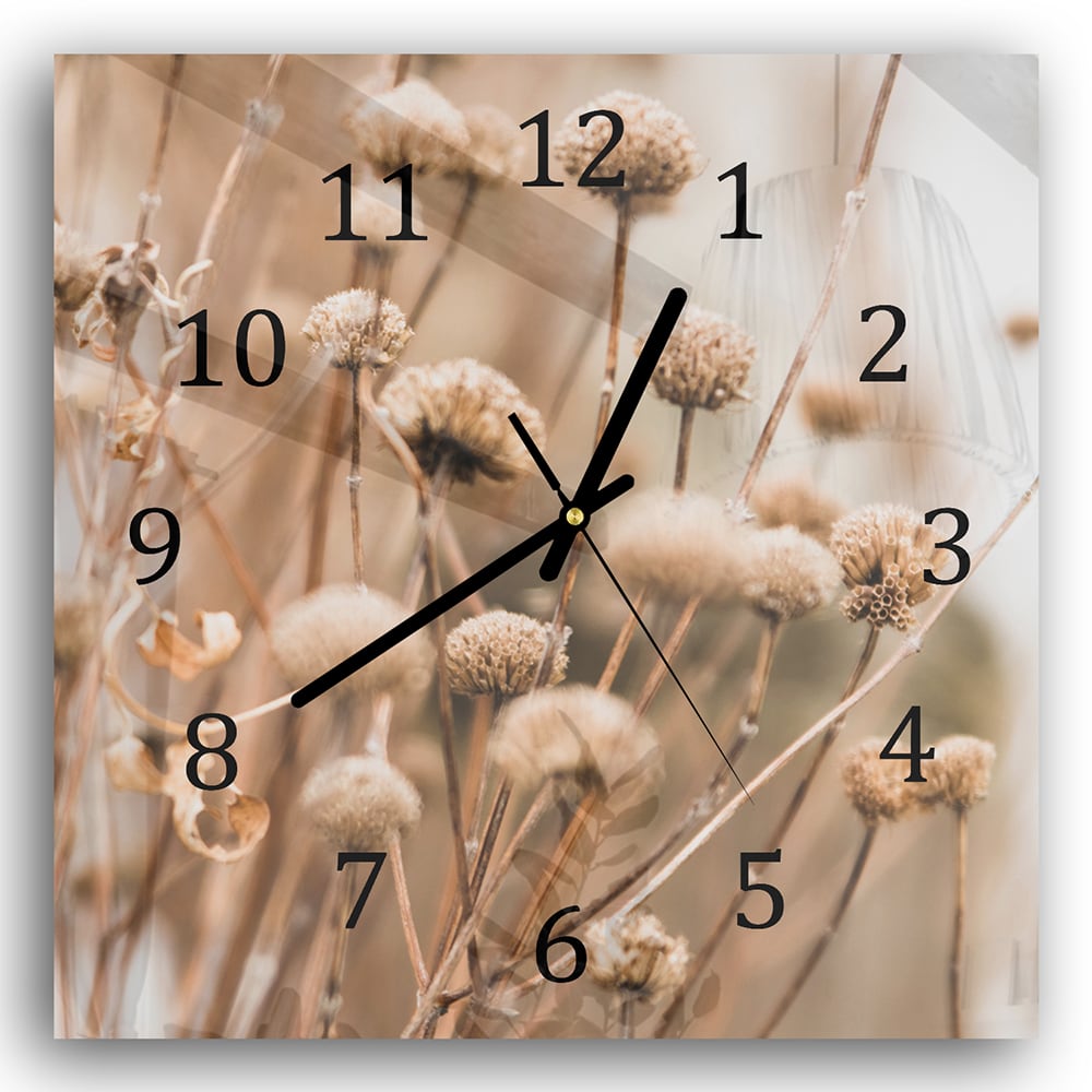 Wanduhr 30x30 - Winterliche Trockenblumen