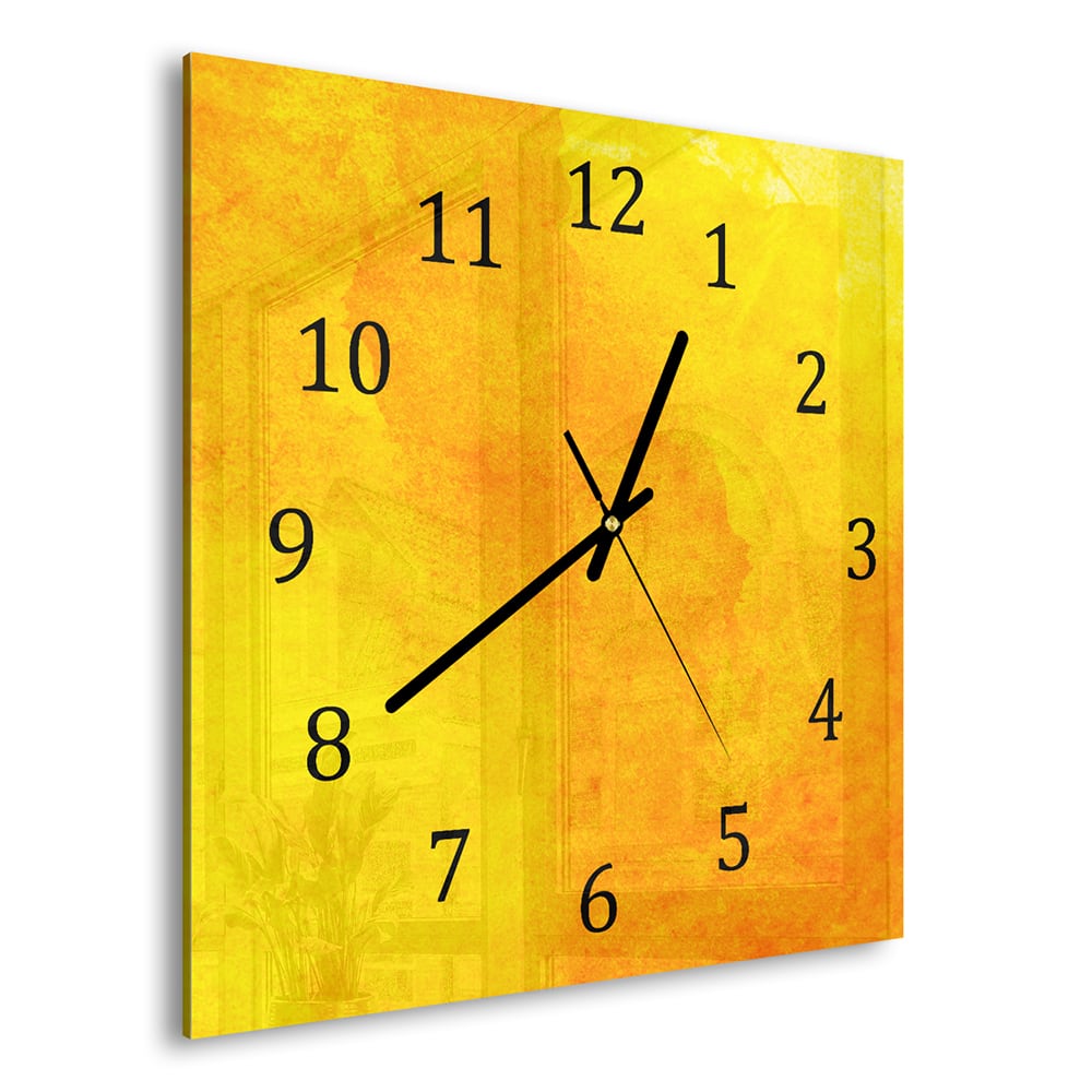 Wanduhr 30x30 - Orange-gelbe Aquarellfarbe