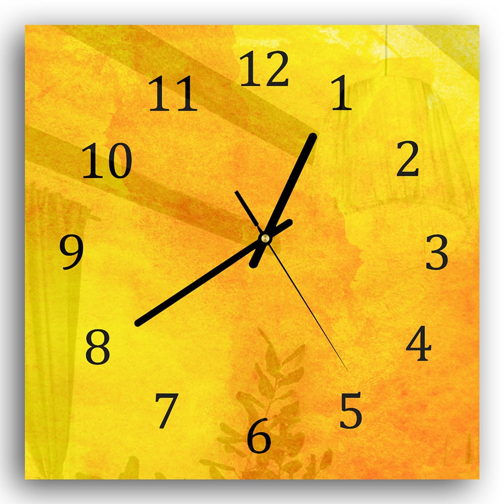 Wanduhr 30x30 - Orange-gelbe Aquarellfarbe