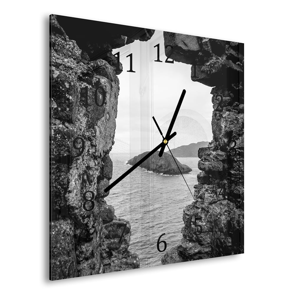 Wanduhr 30x30 - Meerblick von den Felsen