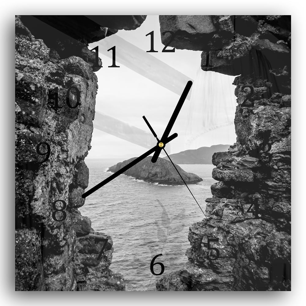 Wanduhr 30x30 - Meerblick von den Felsen