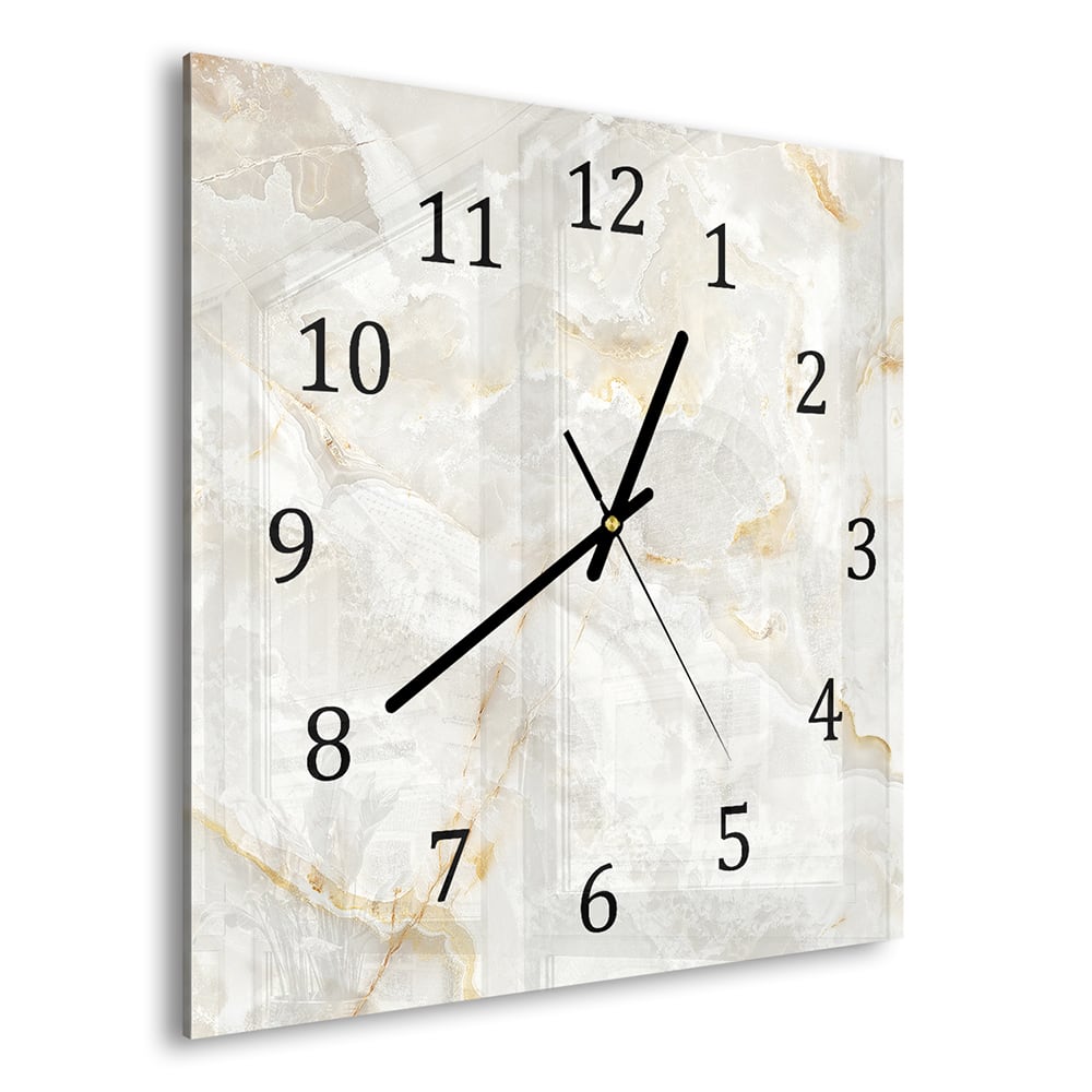 Wanduhr 30x30 - Weißgold-Marmor