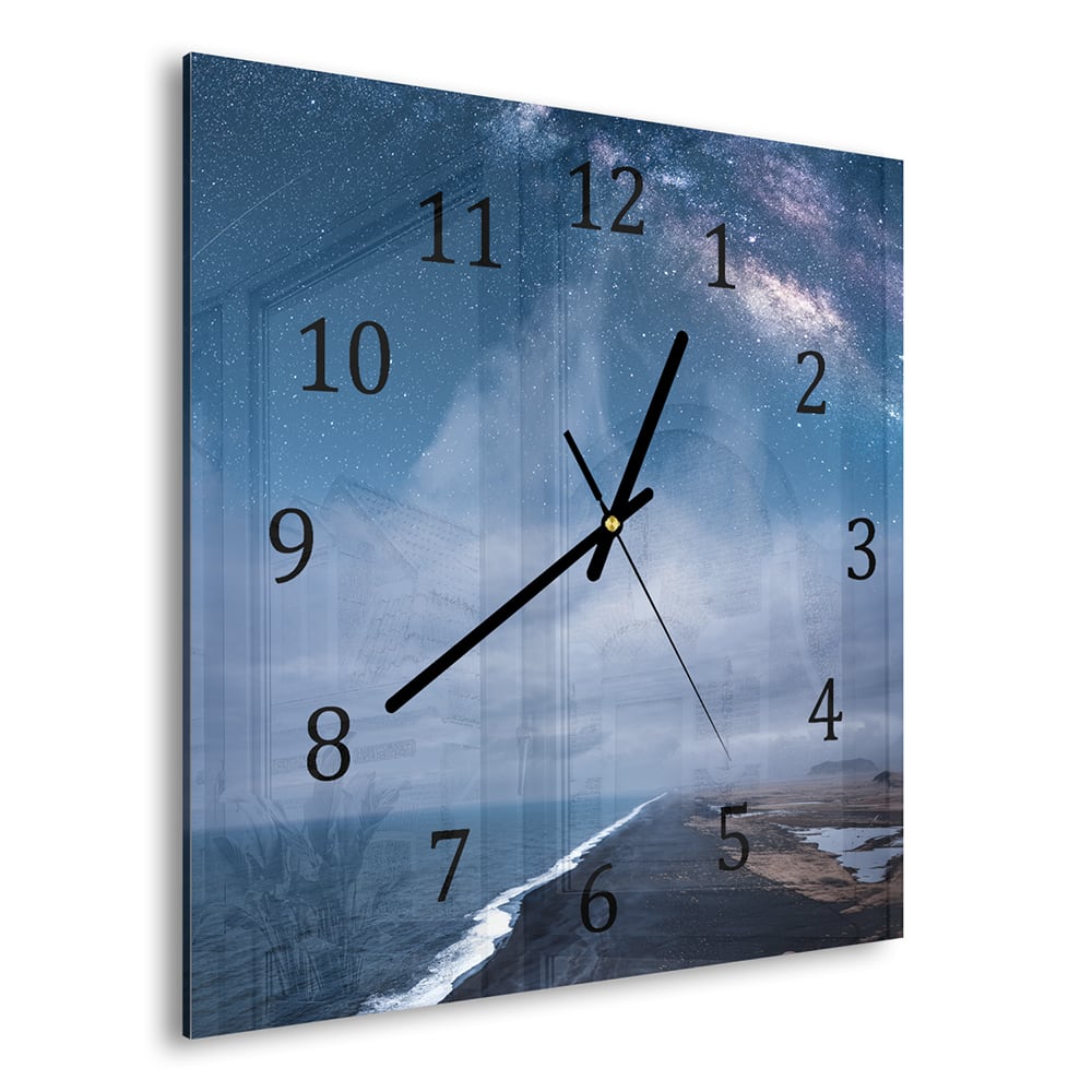 Wanduhr 30x30 - Milchstraße über dem Strand