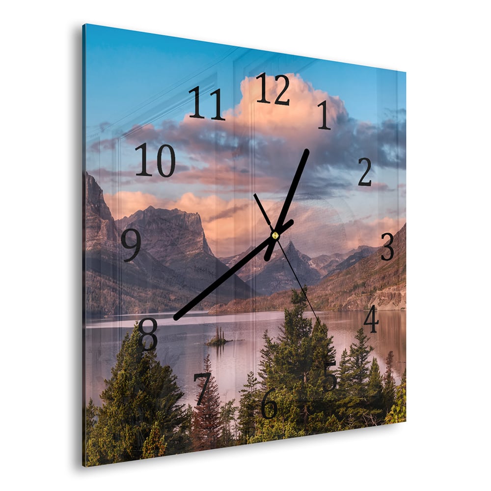 Wanduhr 30x30 - See in den Rocky Mountains