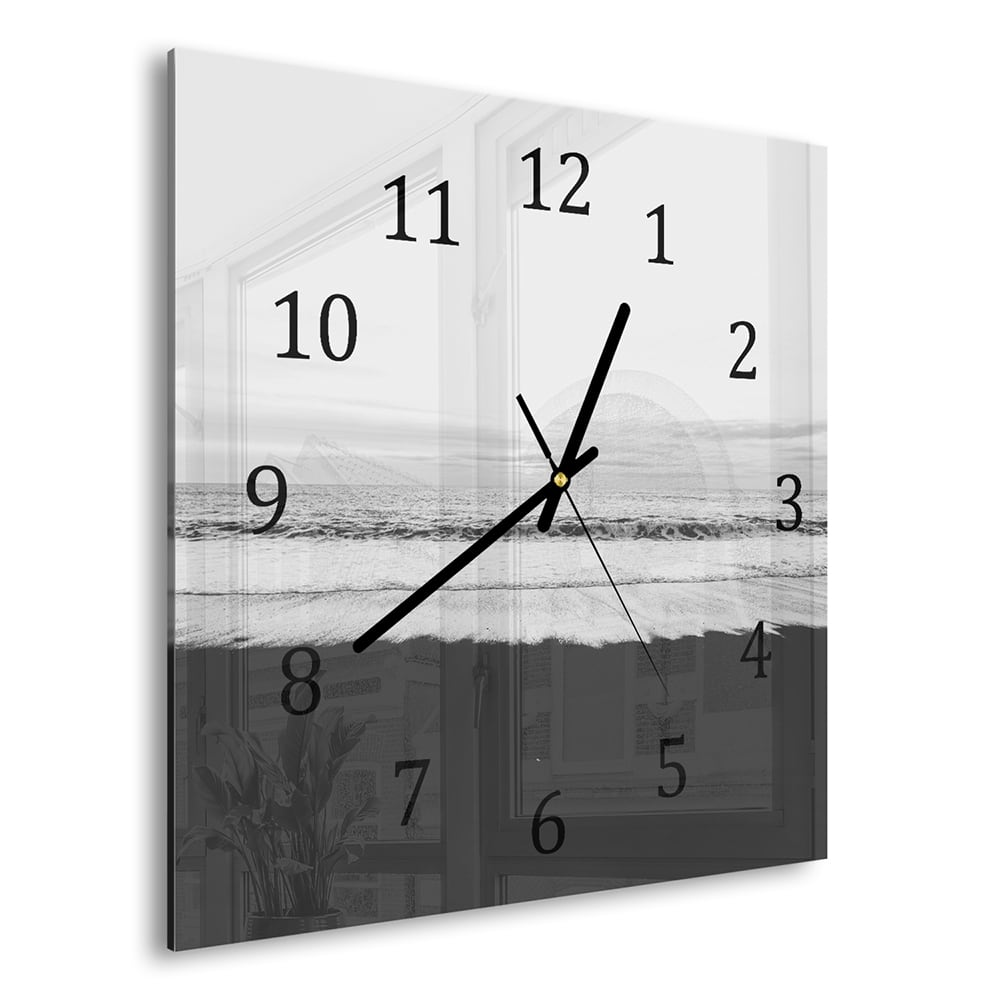 Wanduhr 30x30 - Schwarz-weiß Strand