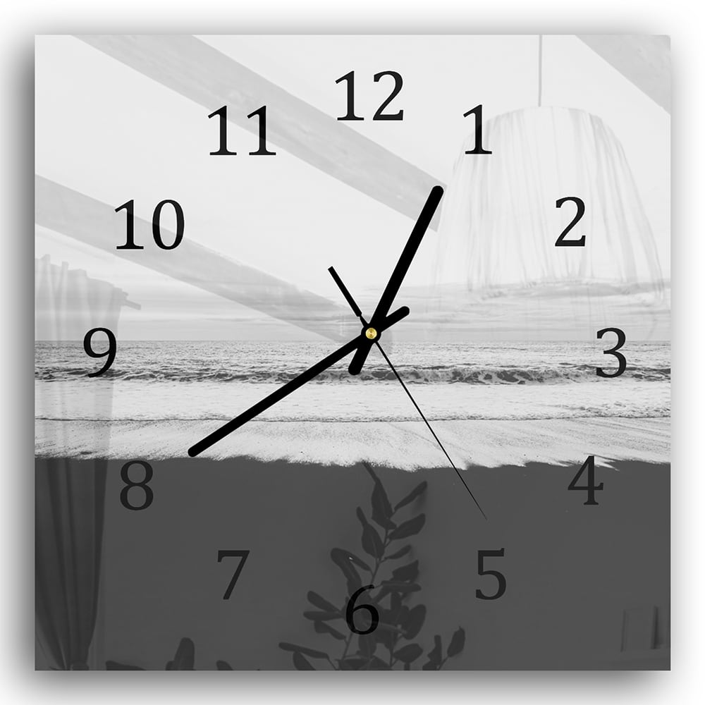 Wanduhr 30x30 - Schwarz-weiß Strand