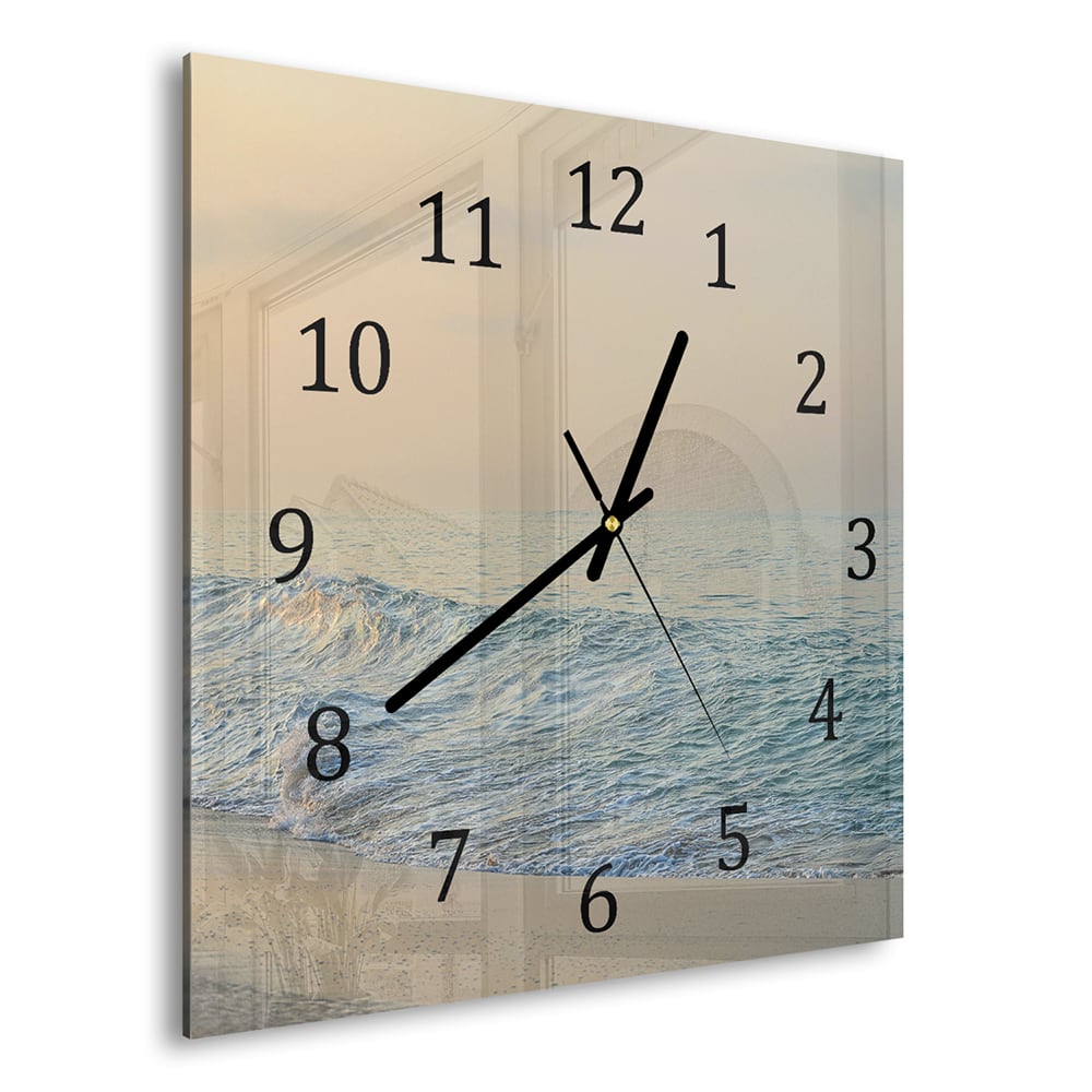 Wanduhr 30x30 - Wellenender Ozean
