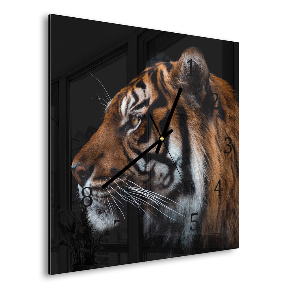 Wanduhr 30x30 - Tiger-Seitenporträt
