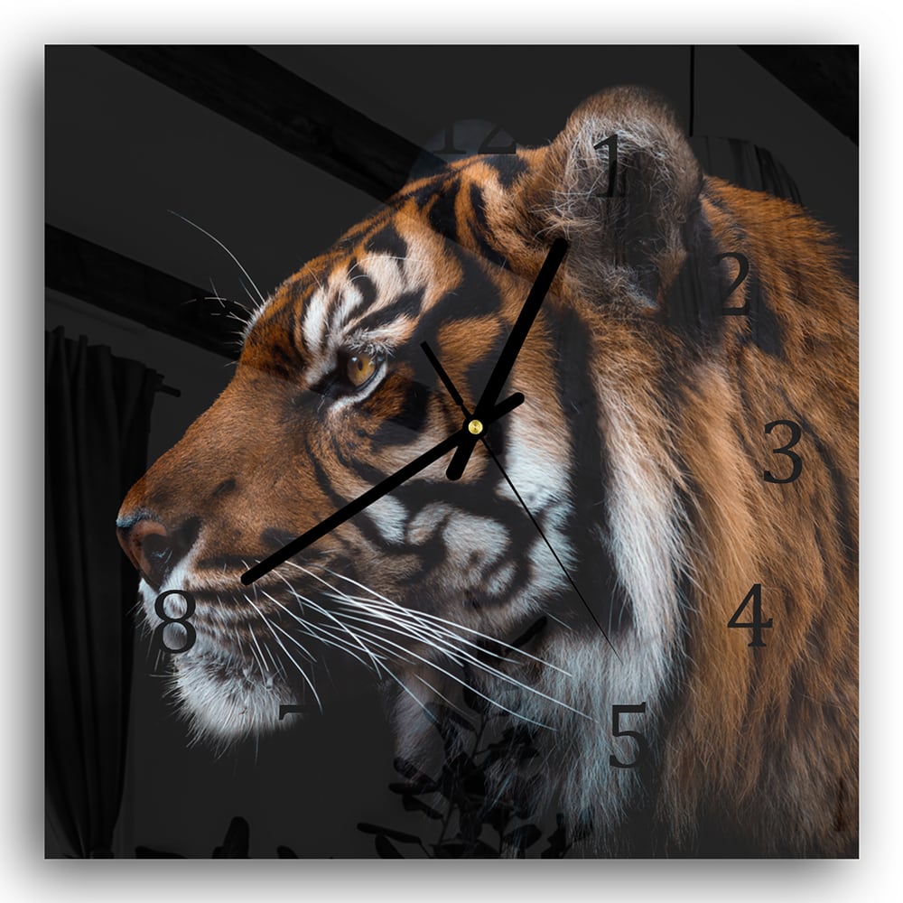 Wanduhr 30x30 - Tiger-Seitenporträt