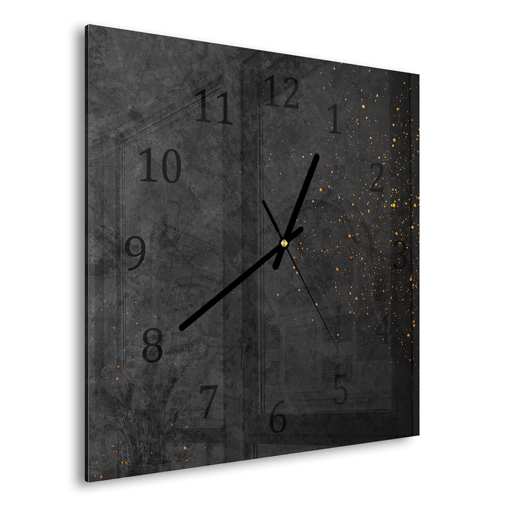 Wanduhr 30x30 - Schwarze Textur mit goldenen Partikeln