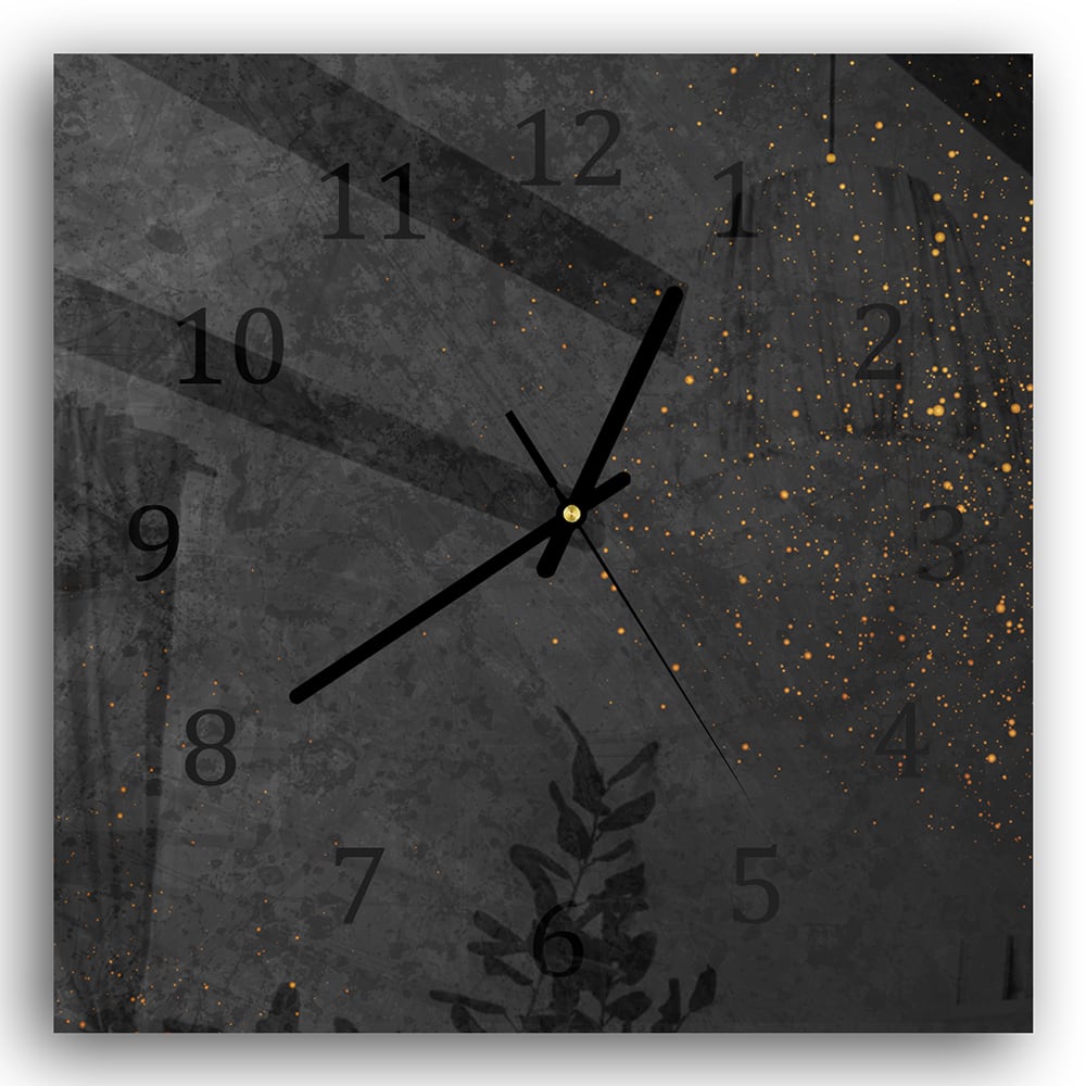 Wanduhr 30x30 - Schwarze Textur mit goldenen Partikeln