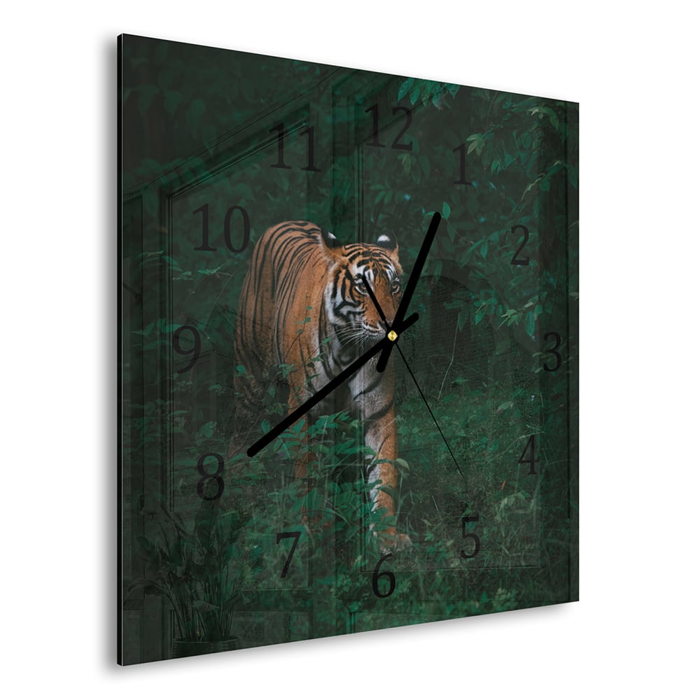 Wanduhr 30x30 - Bengalischer Tiger im Wald