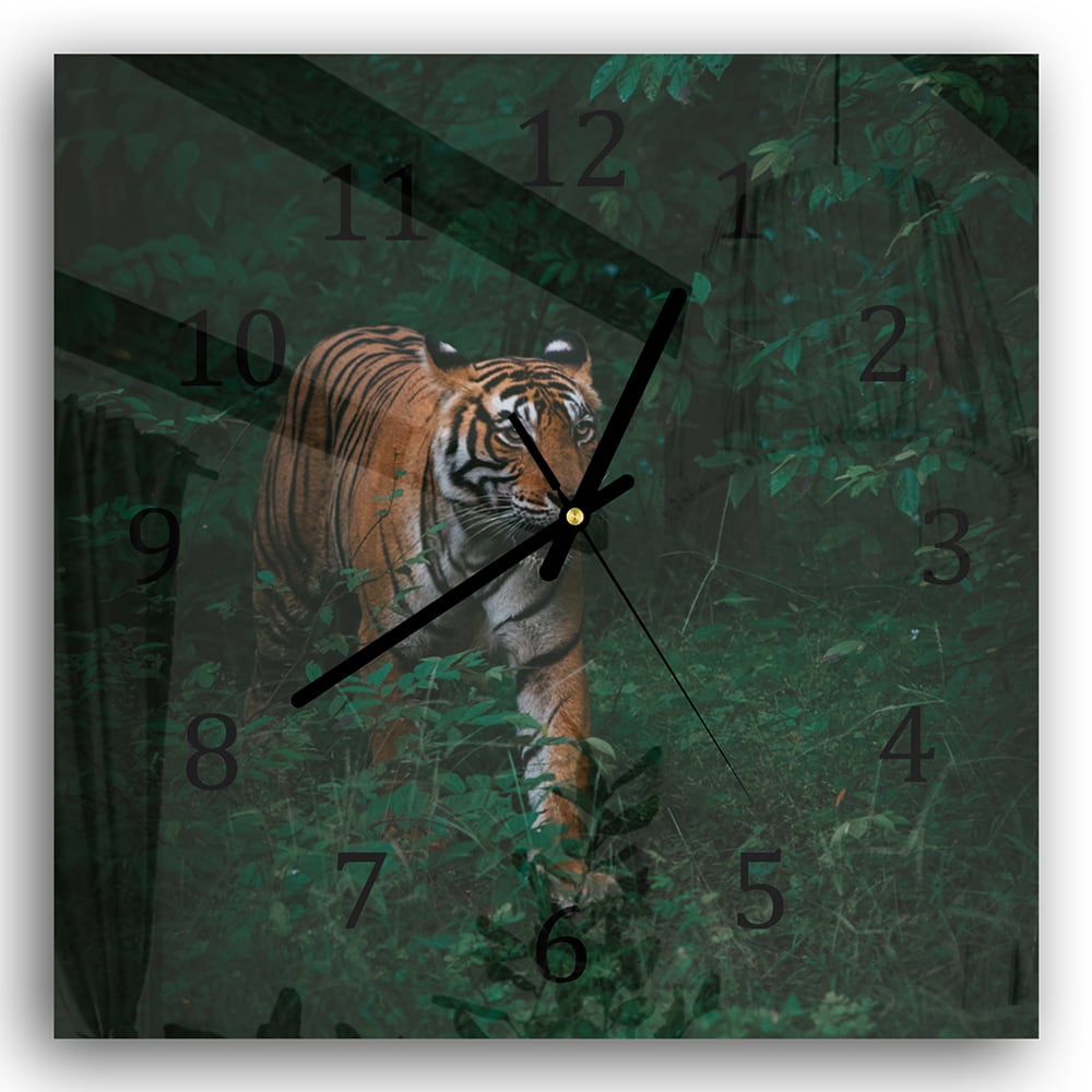 Wanduhr 30x30 - Bengalischer Tiger im Wald