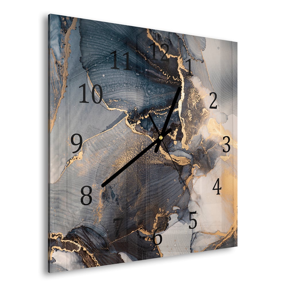 Wanduhr 30x30 - Schwarz-Gold-abstrakte Kunst